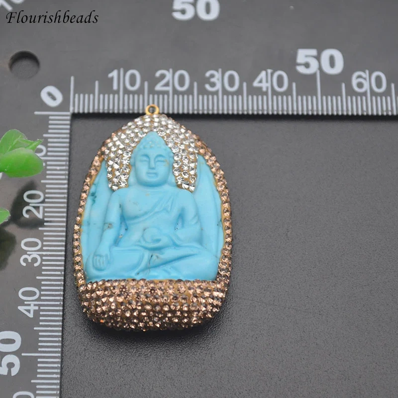 Amitabha Necklace Pendant Carved Buddha Lucky Amulet Paved Rhinestones for Women Men Jewelry Gifts  Drop Shipping