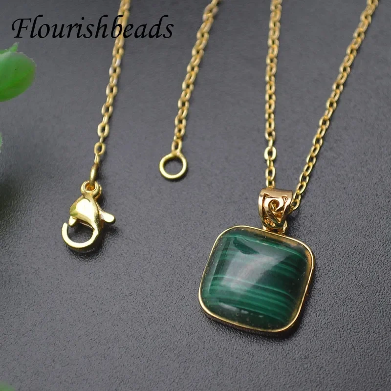 1pc Natura Green Malachite Square Pendant for Women Man DIY Reiki Fine Jewelry Necklace'