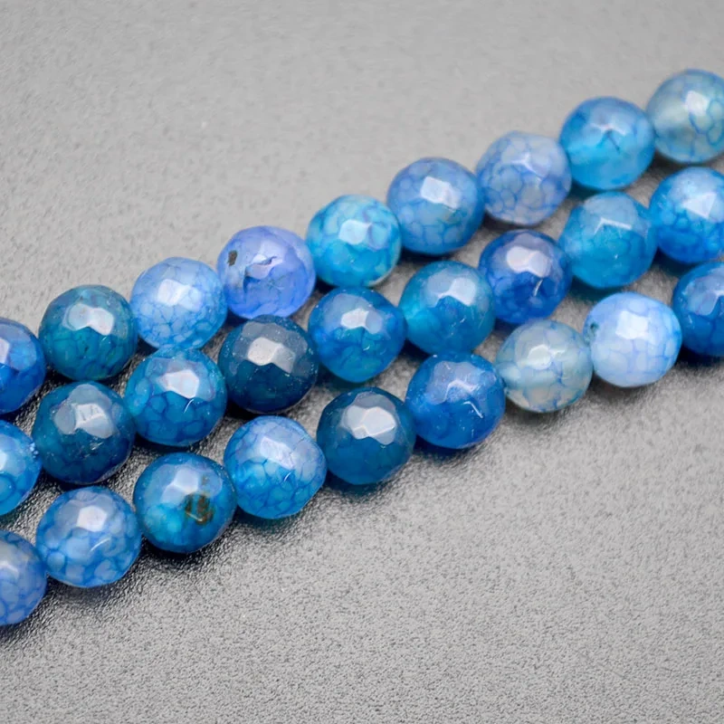 8mm 10mm Faceted Blue Color Agate Stone Round Loose Beads DIY Jewelry Supplies