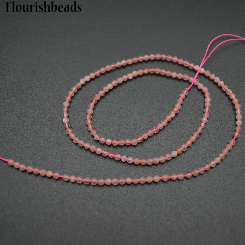 Wholesale Diamond Cutting Faceted 2mm Natural Red Stawberry Quartz Stone Round Loose Beads