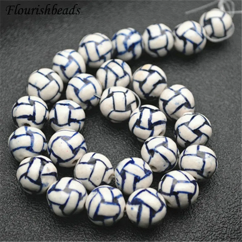 14mm Beautiful Various Patterns Blue and White Porcelain Round Loose Beads DIY Materials for Bracelet Necklace Jewelry 5strands
