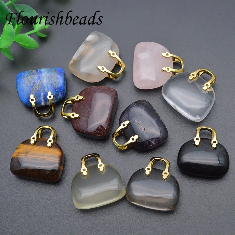 3pcs/lot Mini Cute Women Bag Figurine Natural Stones Carved Pocket Palm Charms Quartz Healing Crystal Pendant DIY Jewelry