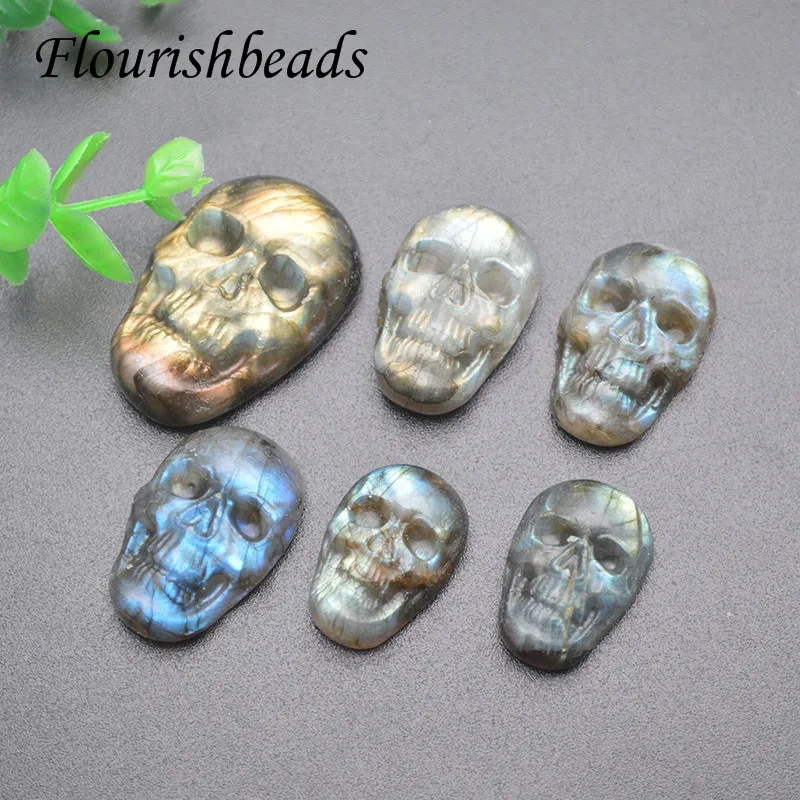 Natural Labradorite Stone Carved Skull Necklace Pendant Cabochon Jewelry DIY Makings Cool Birthday Gift 5pcs