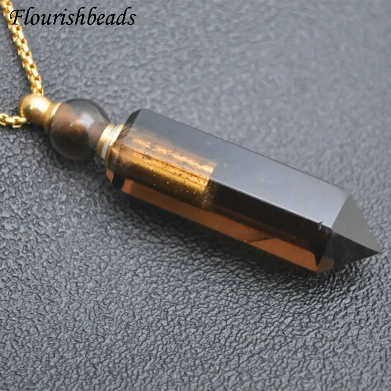 Faceted Point Perfume Bottle Pendant Natural Gemstone Essential Oils Perfume Bottle Pendant Necklace Fine Jewelry Women Gift