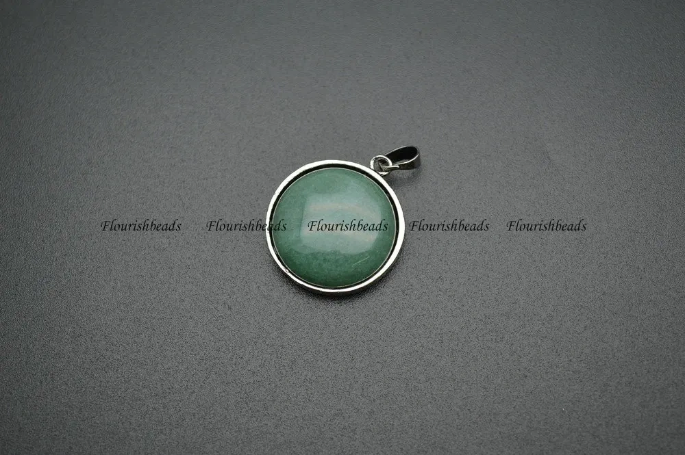 Natural Stone Round Cabochon Metal Life Tree Own Charm Pendant (Tiger eye / Lapis / Crystal / Rose Quartz / Green Aventurine)