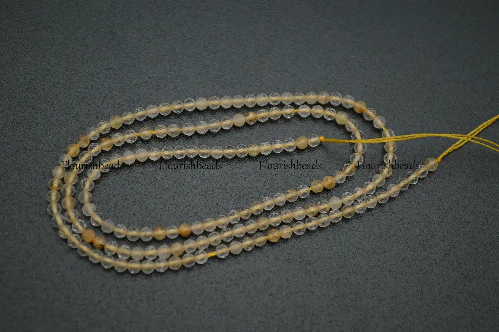 Wholesale 2mm Natural Citrine Yellow Crystal Quartz Faceted Diamond Cutting Stone Round Loose Beads