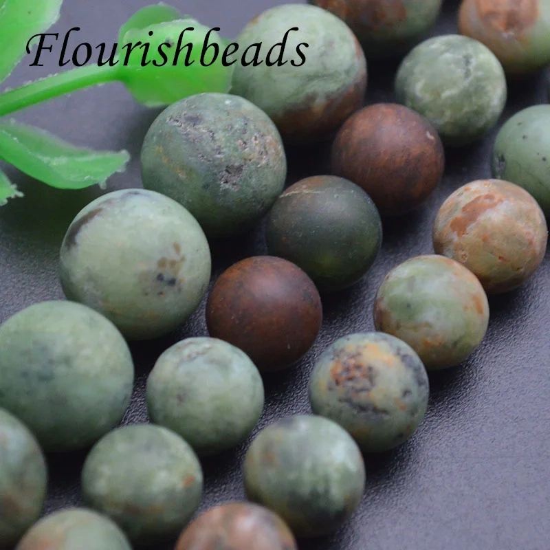 8mm 10mm Natural Matte Green Africa Opal Stone Round Loose Beads DIY Necklace Bracelet for Fine Jewelry Making 5 Strand/lot