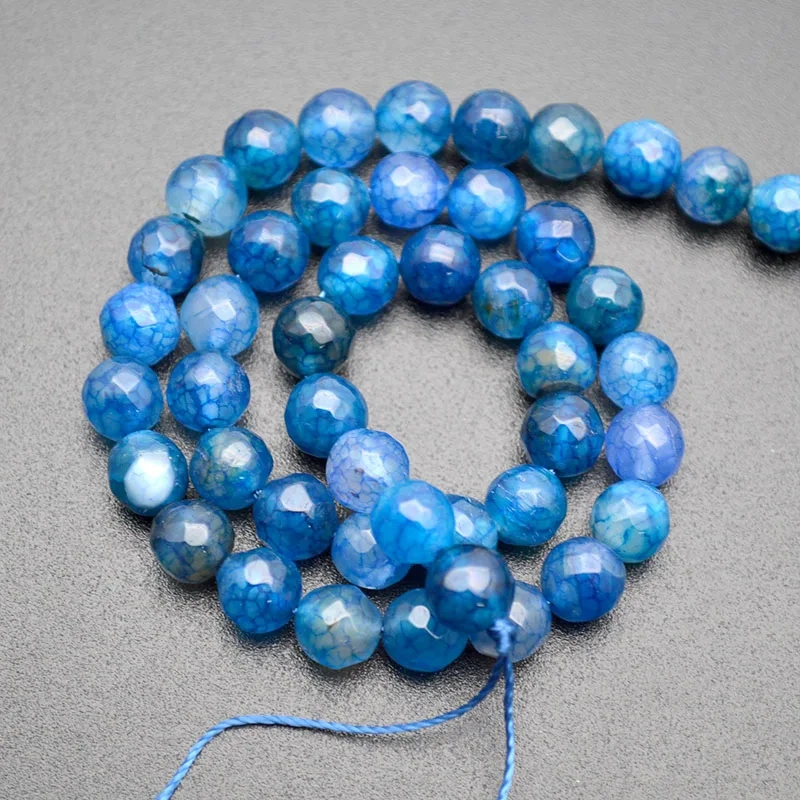 8mm 10mm Faceted Blue Color Agate Stone Round Loose Beads DIY Jewelry Supplies