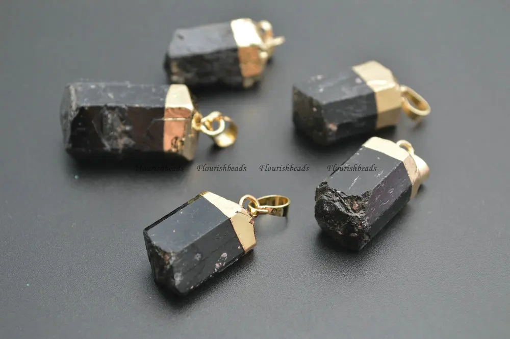 Natural Black Tourmaline Mineral Cyliner Tube Stone Pendants fit Necklace making