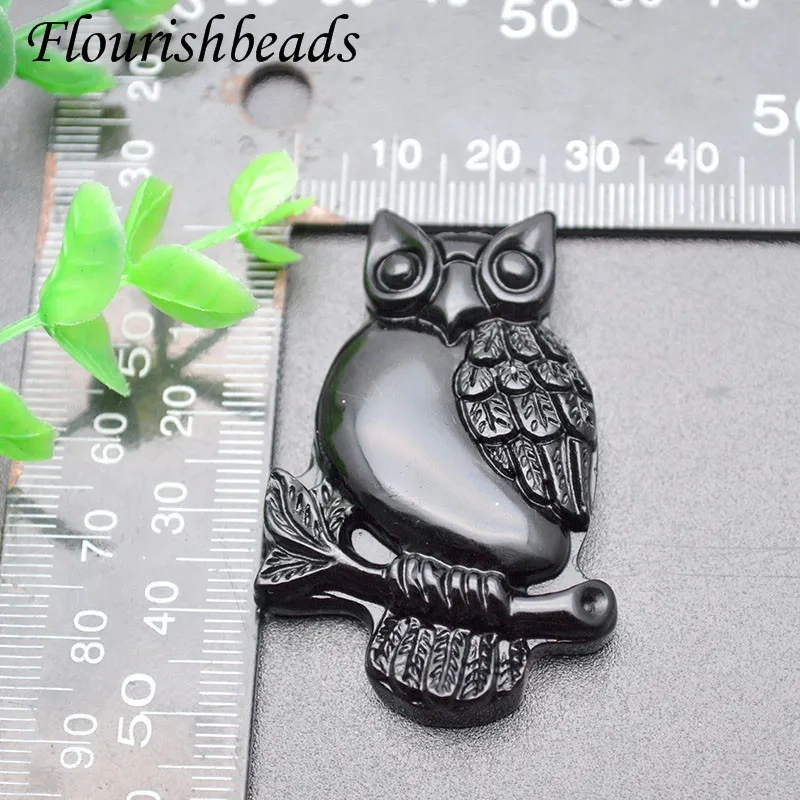 Natural Black Obsidian Carved Animal Owl Shape Gemstone Pendant for DIY Yoga Necklaces Fine Jewelry