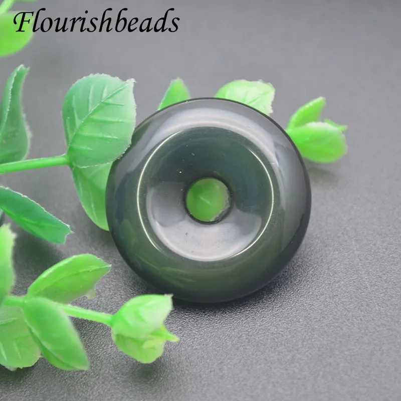 Natural Black Obsidian Gemstone Donut Shape Pendant for DIY Jewelry Making Necklace Classic Gift 5pcs/lot