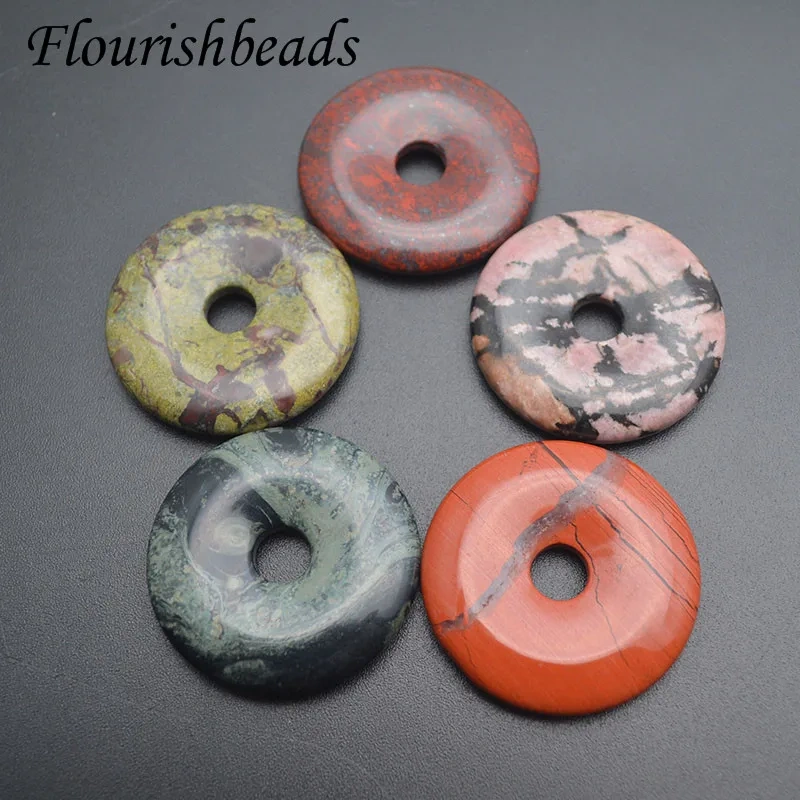 Big Size 40-50mm Natural Stone Round Crystal Agate Quartz Stone Exquisite Donut Pendant for Necklace  Jewelry Making