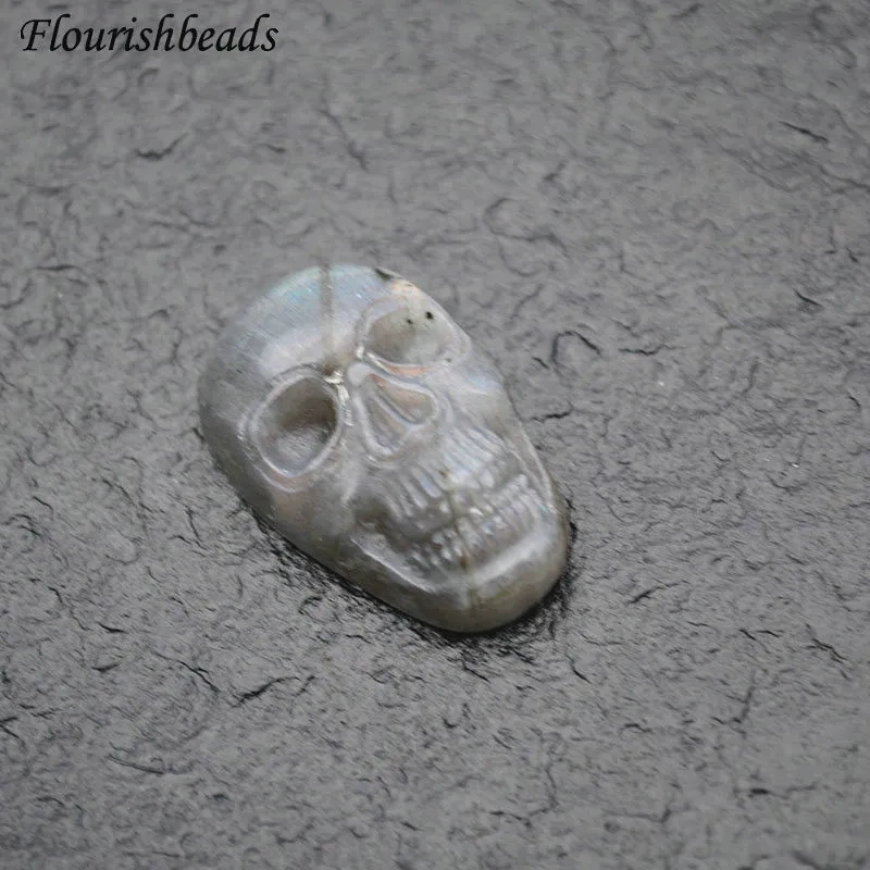 Natural Labradorite Stone Carved Skull Necklace Pendant Cabochon Jewelry DIY Makings Cool Birthday Gift 5pcs
