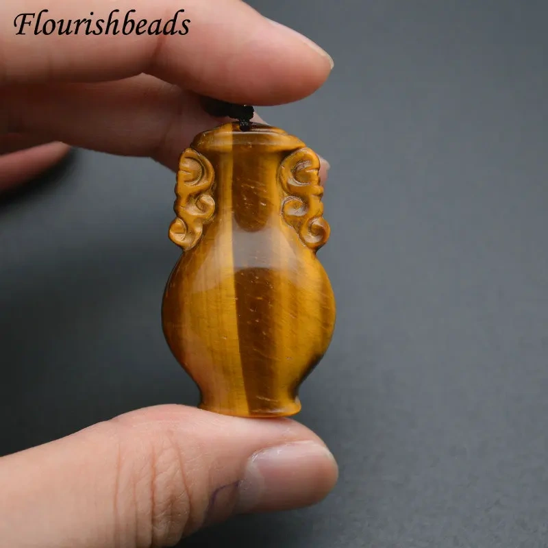 Unique Design Natural Tiger Eye Gemstone Vase Shape Pendants Necklace Adjustable Cord Jewelry Party Gift