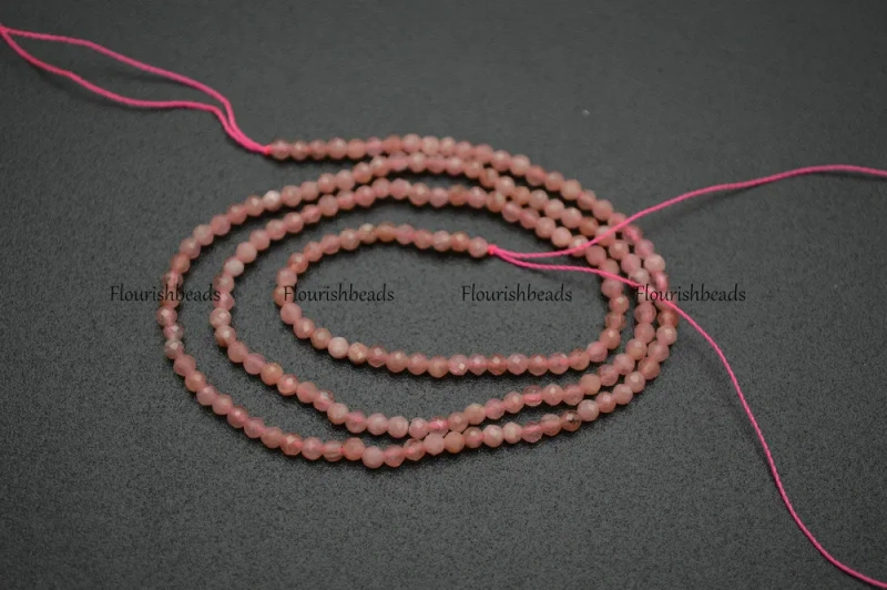 Faceted Natural Rhodochrosite Diamond Cutting 2mm Stone Round Loose Beads