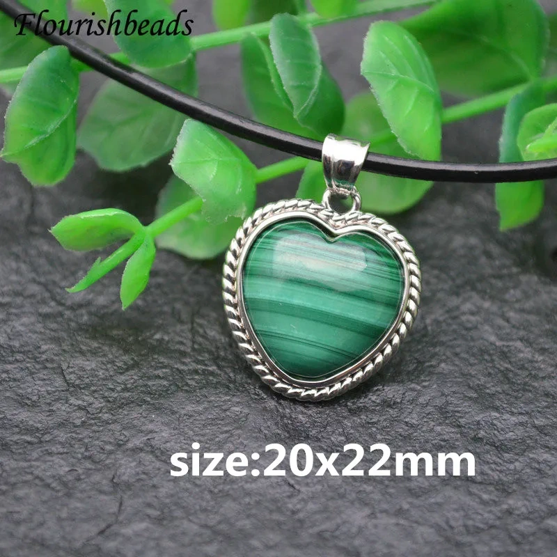 Natural Malachite Stone Free From Impurities Gemstone Water Drop Annual Circle Pendant Leather Chain Necklace Vintage Jewlery