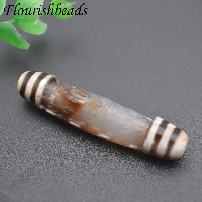 Vintage Natural Stone Tibetan Dzi Agates Stone Carved Dragon Head Pendant for Women Women Lucky Beads