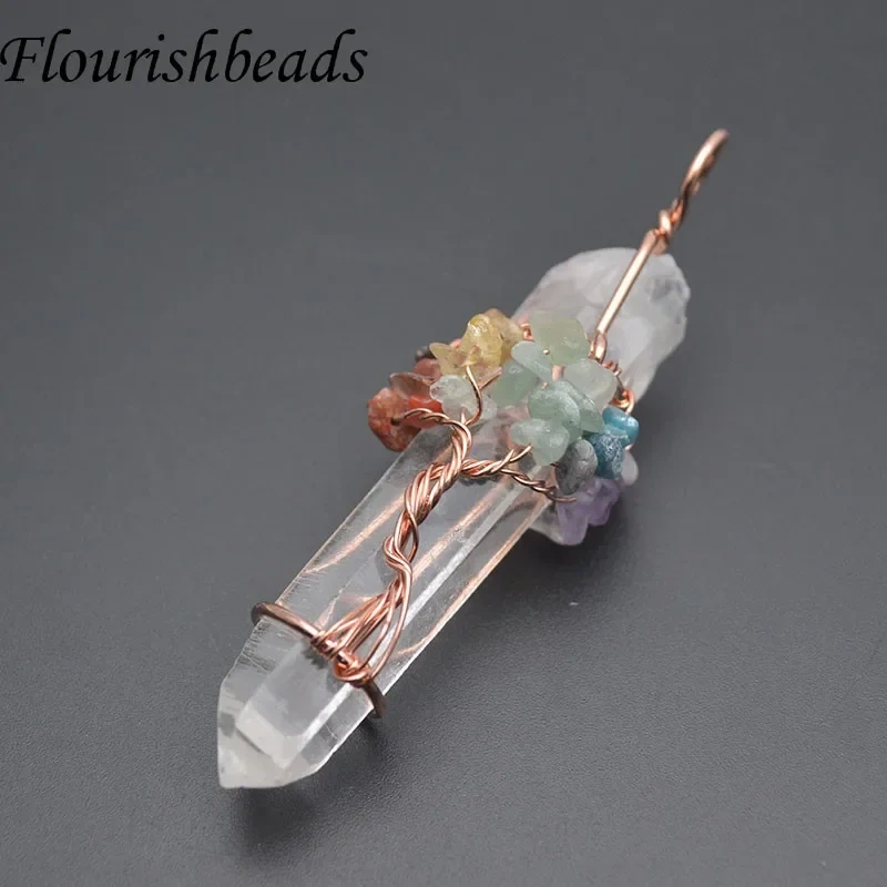 1pc Crystal Quartz Point Pillar Chakra Pendant Winding Tree of Life Pendants for Handmade DIY Necklace Jewelry