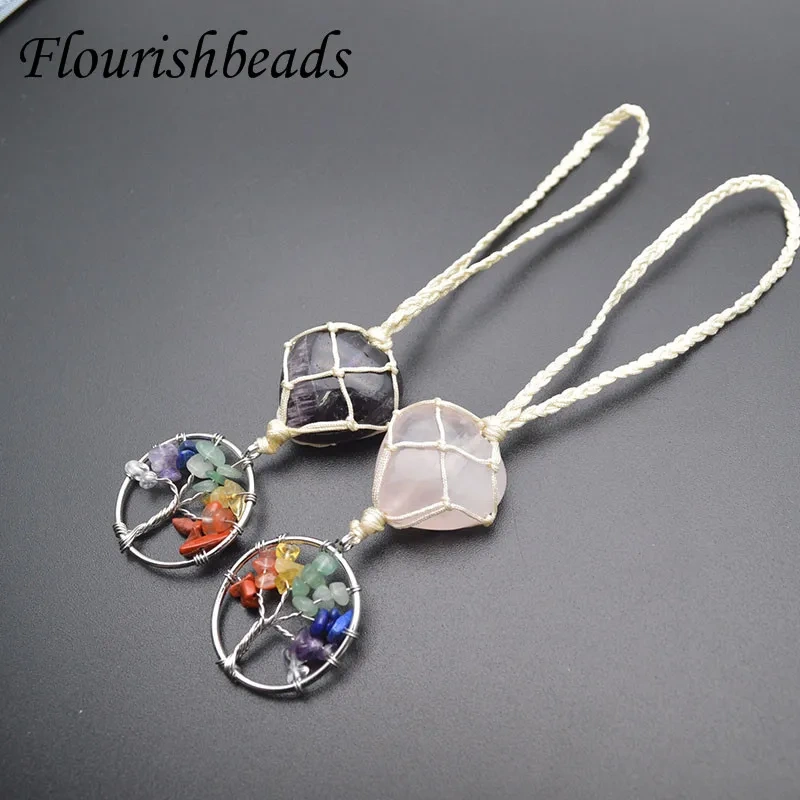 Natural Stone Crystal Tree Life Chakra Pendant Charms for Mobile Phone Decora  Jewelry for Women Men 2pcs/lot