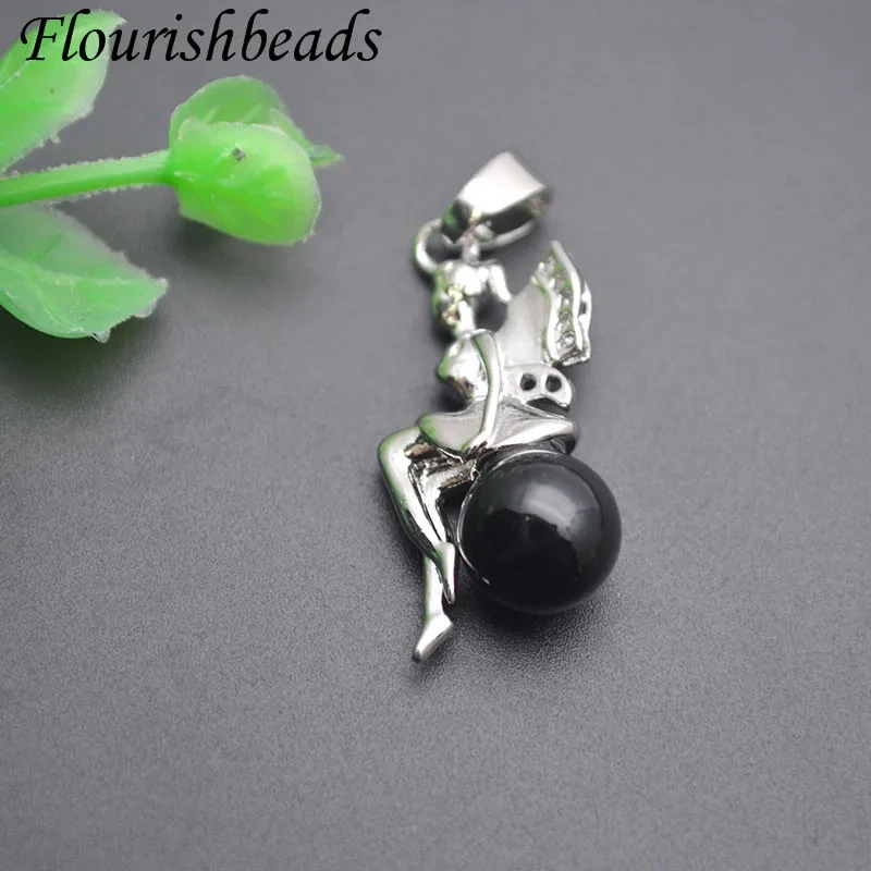 10pcs/lot Natural  Agate Green Aventurine Unakite Round Stone Genie Pendant Charm DIY Necklace Jewelry Making