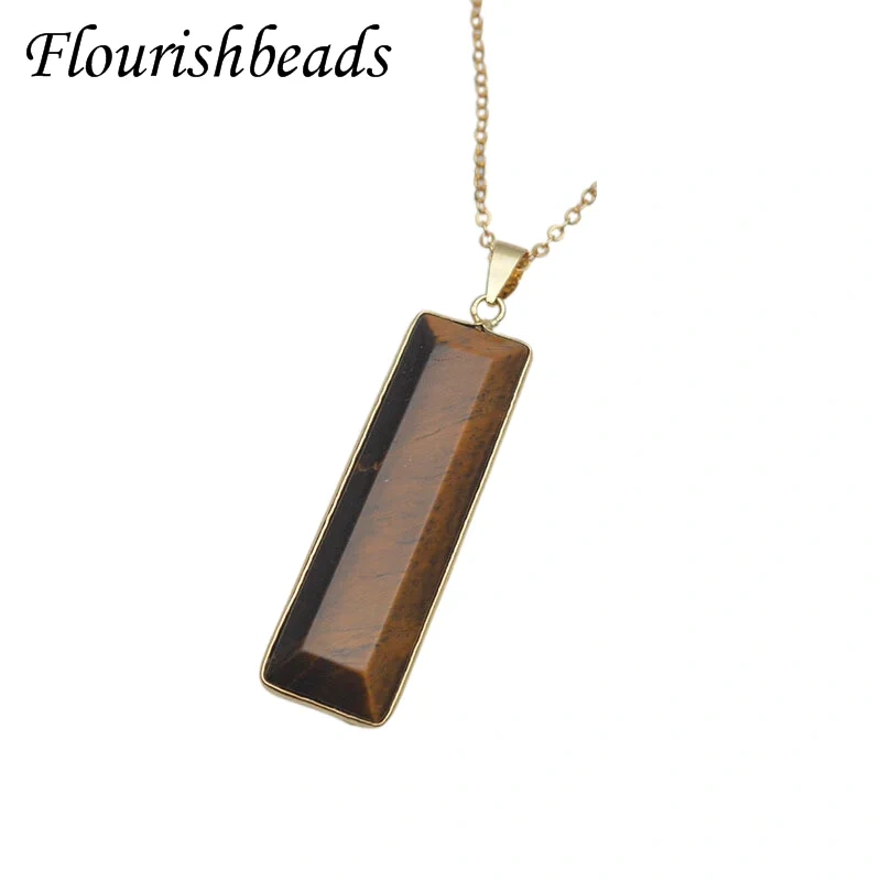 Natural Stone Stone Quartz Pendants Necklace Rectangle Tiger Eye Amethyst Charms for Jewelry DIY Gift 5pcs/lot