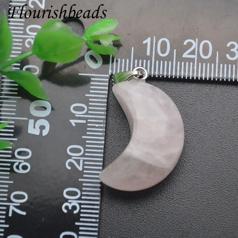 20x28mm Moon Shape Natural Stone Green Aventurine Rose Quartz Obsidian Crystal Charms Pendant DIY Fine Jewery Necklace