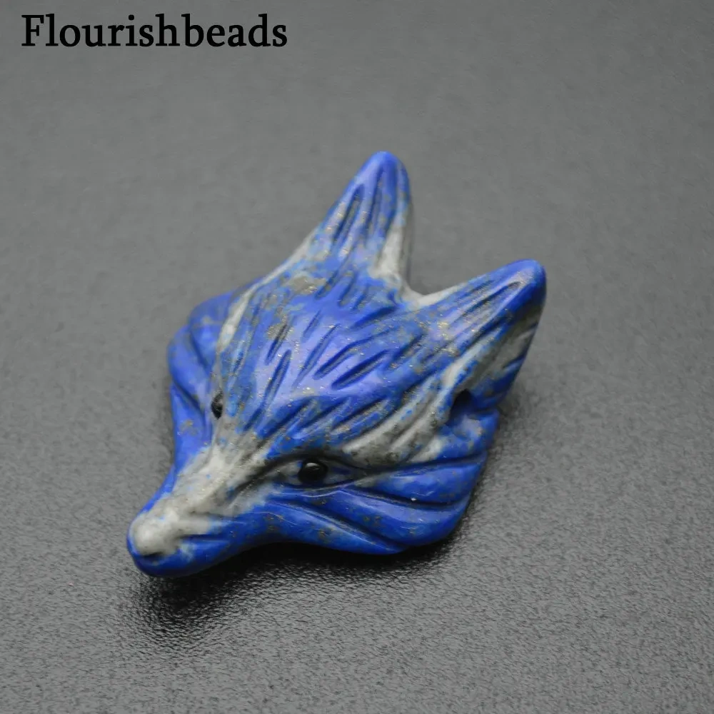 Cute Natural Lapis Lazuli Carving Stone Fox Love Pendant Necklace Making Supplies Gift