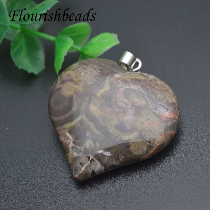 40x45mm Natural Stone Crystal Amethyst Green Aventurine Rose Quartz Tiger Eye Heart Shape Pendant DIY Necklace Accessories