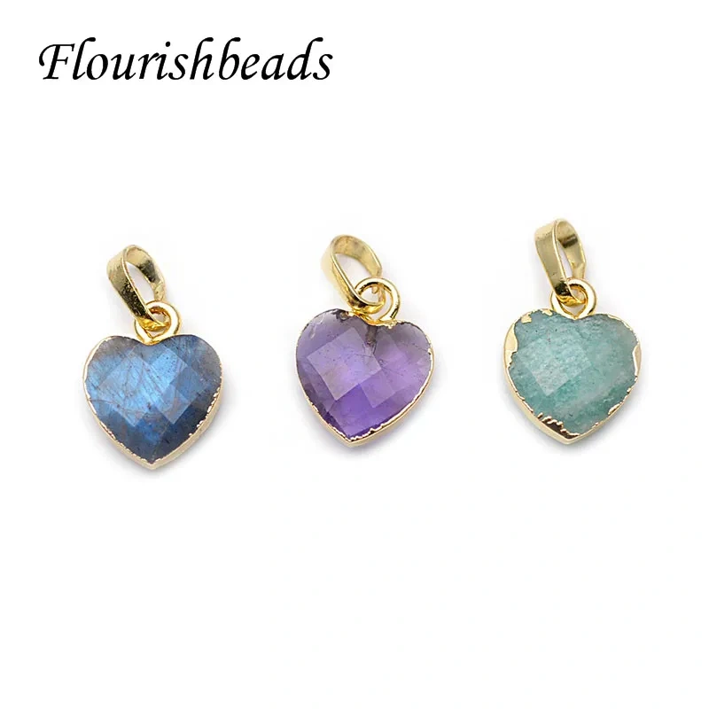 Cute Natural Gemstone Faceted Heart Shape Pendant Amazonite Labradorite Amethyst Healing Crystal Necklace Women Men Jewelry
