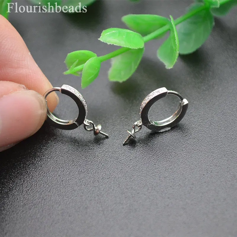 10pc Jewelry Findings CZ Paved Round Circle S925 Silver Earring Hooks Clasps Fit Half hole beads Dangle Earrings Making