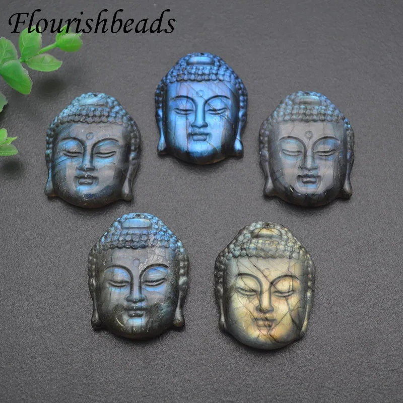 33x40mm Carved Natural Fluorite Buddha Head Pendant Religious Beliefs Lucky Accessories for DIY Jewelry Necklace