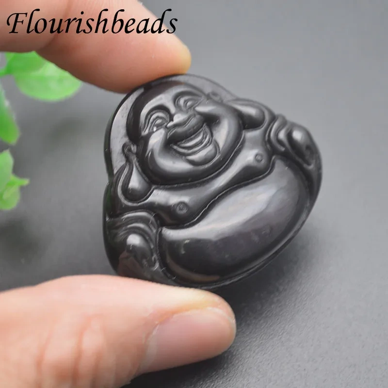 Natural Black Obsidian Carved Buddha Pendant Lucky Amulet Amitabha for Women Men Healing Jewelry Gifts