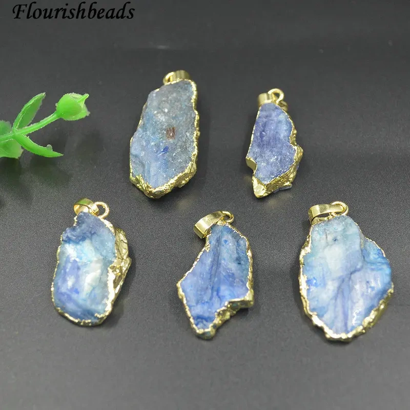 10pcs/lot Natural Kyanite Rough Stone Gold Plated Freedom Flat Pendant for Jewelry Making Necklace