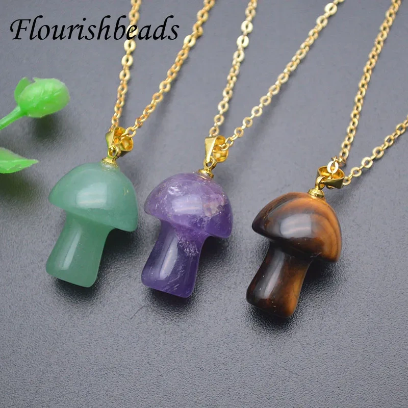 10pcs/lot Mix Natural Stone Quartz Crystal Amethyst Agates Mushroom Shape Pendant for DIY Jewelry Making Accessories
