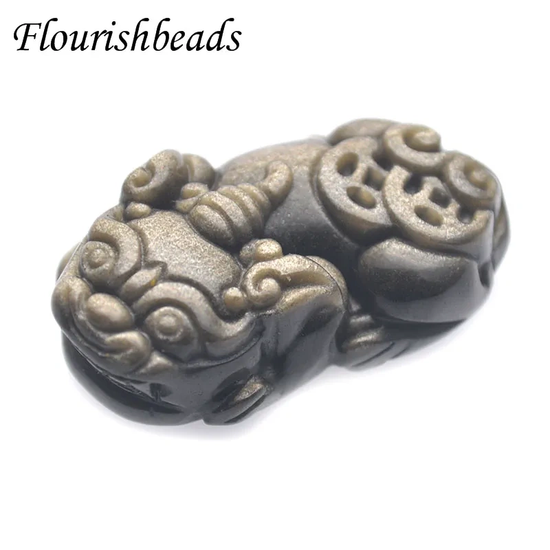Natural Gold Obsidian Money Pixiu Pendant DIY Jewelry Necklace Fashion Accessories Hand-Carved Man Woman Luck Amulet Gifts