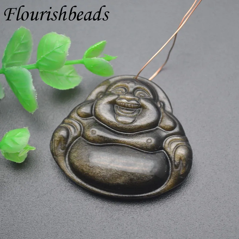 Natural Black Obsidian Carved Buddha Pendant Lucky Amulet Amitabha for Women Men Healing Jewelry Gifts