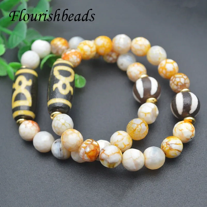 Natural Stone 10mm Beads Dragon Veins Agates Bead Tibetan Dzi Bracelet for Women Men Jewelry Gift
