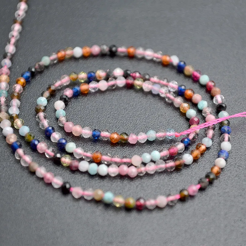 2mm Faceted Diamond Cutting Mix Natural Multi Stone Round Loose Beads for DIY Jewelry Making