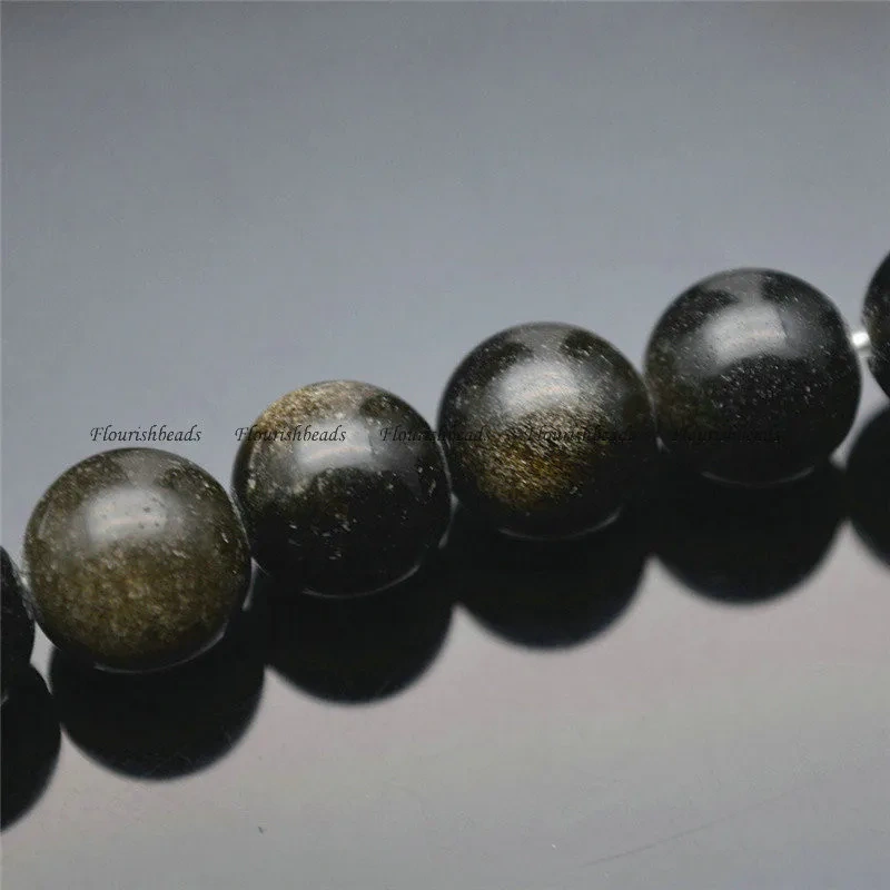 6mm 8mm 10mm 12mm Round Beads Natural Gold Obsidian Fine Jewelry Making Smooth Stone Loose Beads 5 Strands