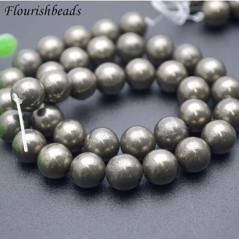 Wholesale Price Natural Stone Pyrite Smooth Round Loose Beads 4-12mm Size for DIY Jewelry Making 2 Strands/lot