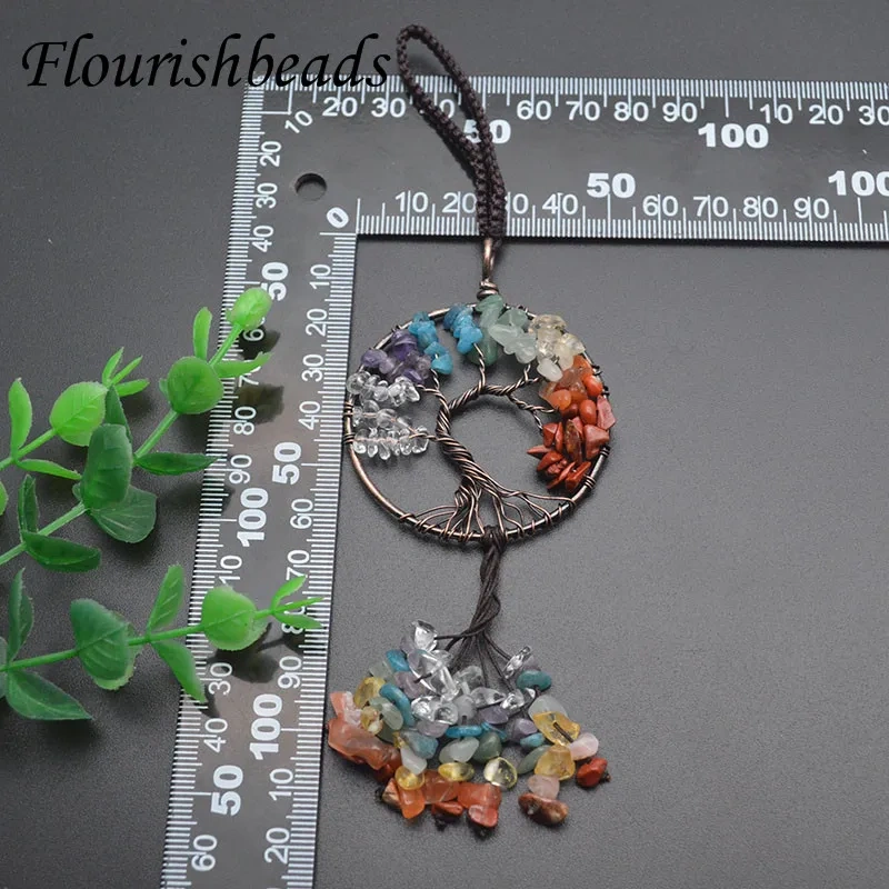5pcs/lot 7 Chakra Tree Life Car Pendant Reiki Natural Stone Crystal Energy Charm Key Pendants Lucky Decora