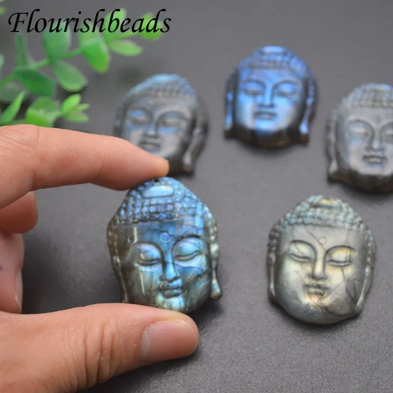 33x40mm Carved Natural Fluorite Buddha Head Pendant Religious Beliefs Lucky Accessories for DIY Jewelry Necklace