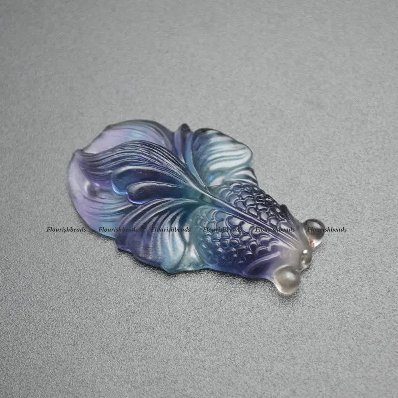 1pc Natural Fluorite Colorful Gemstone Carved Goldfish Shape Stone Pendant Fits Necklace Amulet Energy Jewelry Making