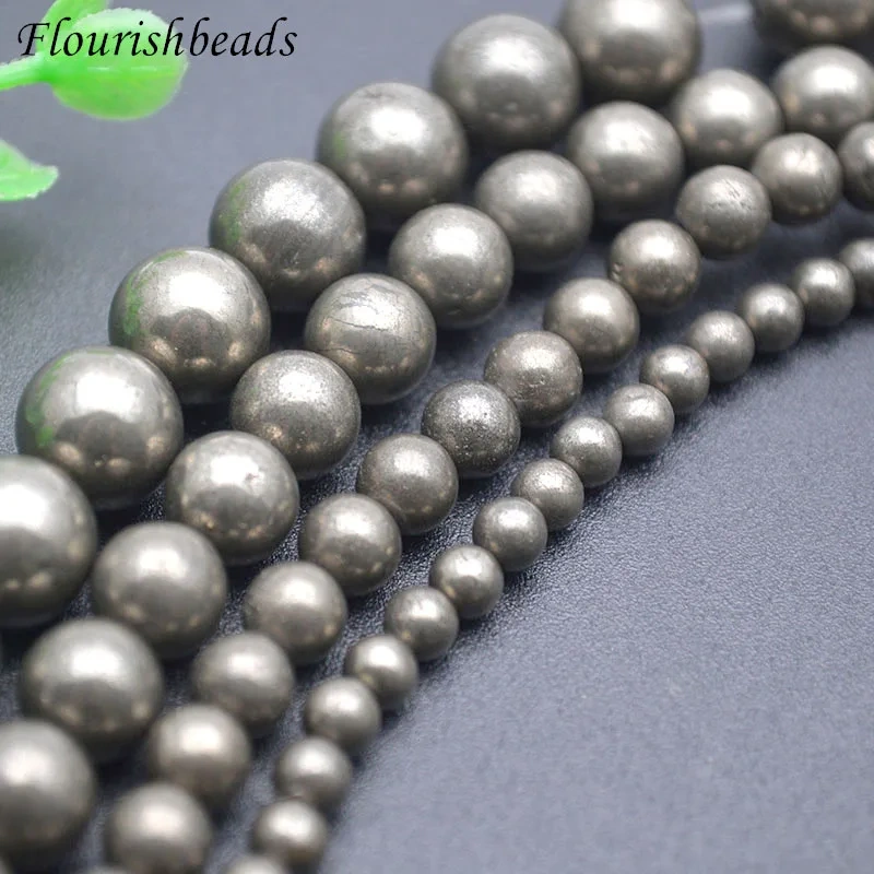 Wholesale Price Natural Stone Pyrite Smooth Round Loose Beads 4-12mm Size for DIY Jewelry Making 2 Strands/lot
