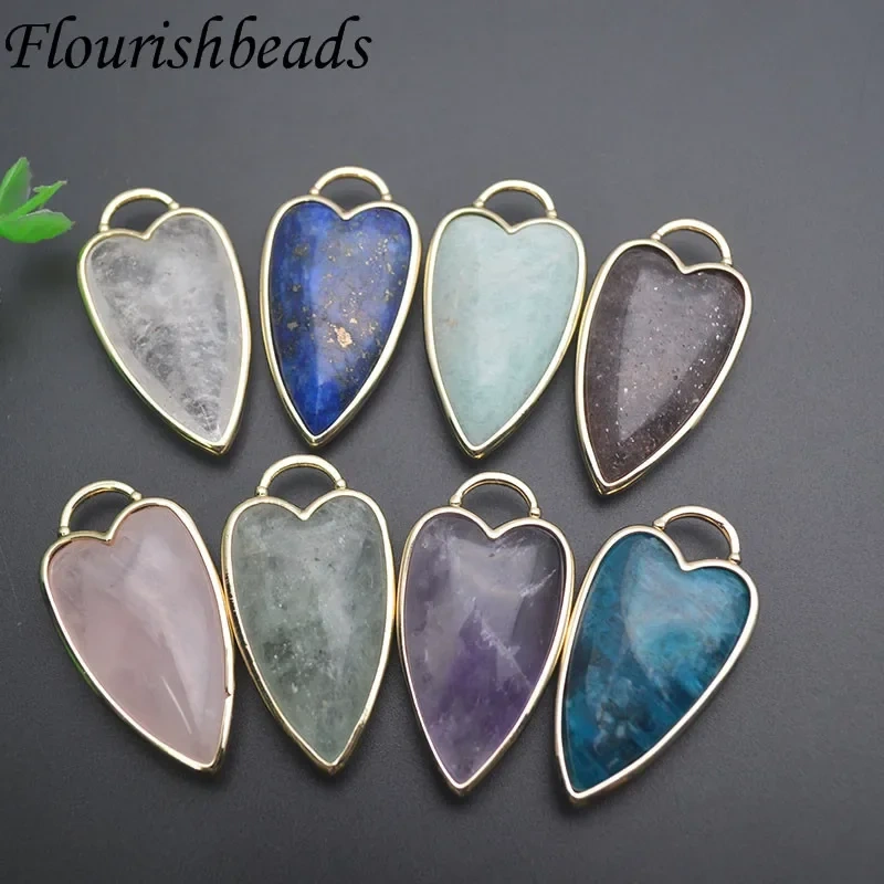 Natural Stone Crystal Rose Quartz Multicolor Love Heart Shape Amethyst Pendant Charms DIY Jewelry Necklace Accessories