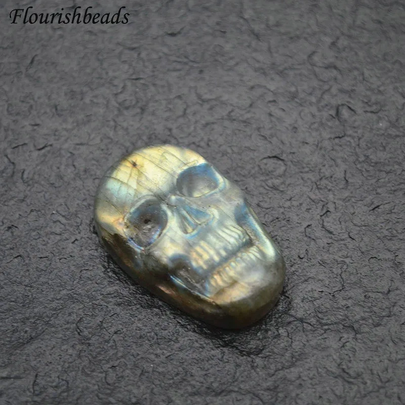 Natural Labradorite Stone Carved Skull Necklace Pendant Cabochon Jewelry DIY Makings Cool Birthday Gift 5pcs