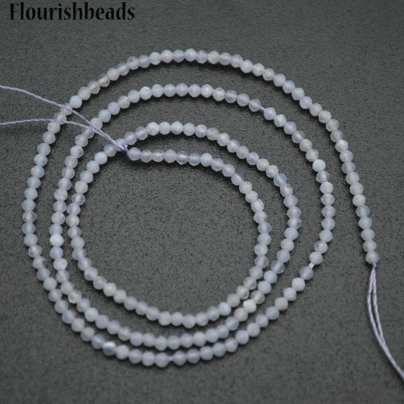 Wholesale Natural Blue Lance Agate 2mm Faceted Diamond Cutting Stone Round Loose Beads