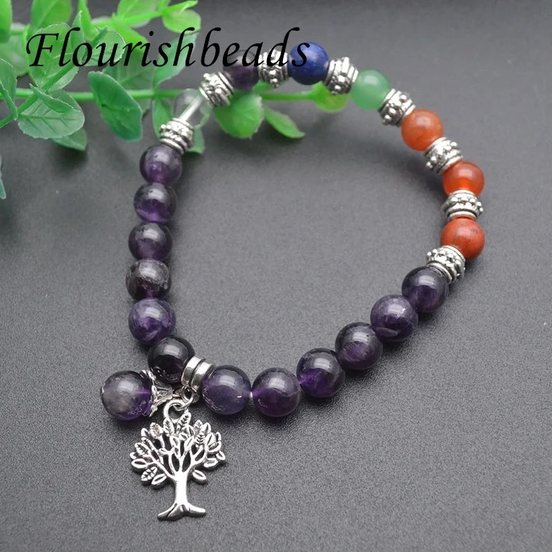 100% Natural Stone Amethyst Rose Quartz Handmade Life Tree Chain Bracelet  for Women Men Jewelry Gifts 5pcs/lot