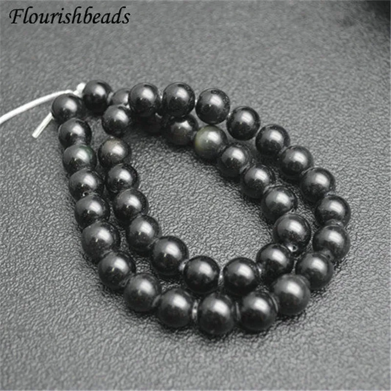 6mm 8mm 10mm 12mm Natural Black Obsidian Round Beads Fine Jewelry Making Smooth Stone Loose Beads 5 Strands