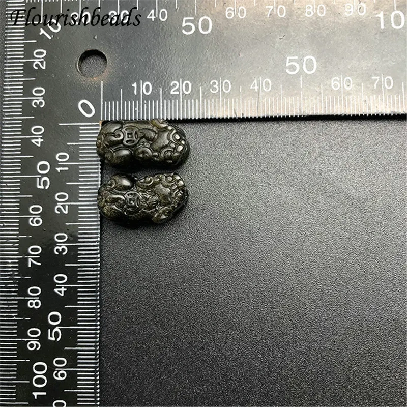 Natural Gold Obsidian Stone Carved Pixiu Pendant Fit Necklace Making Increase Luck with The Opposite Sex Jewelry 5pcs